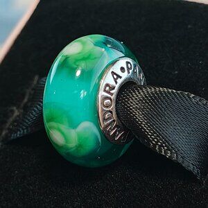 Authentic Pandora Retired Turquoise Murano Flowers For You Charm 790649
